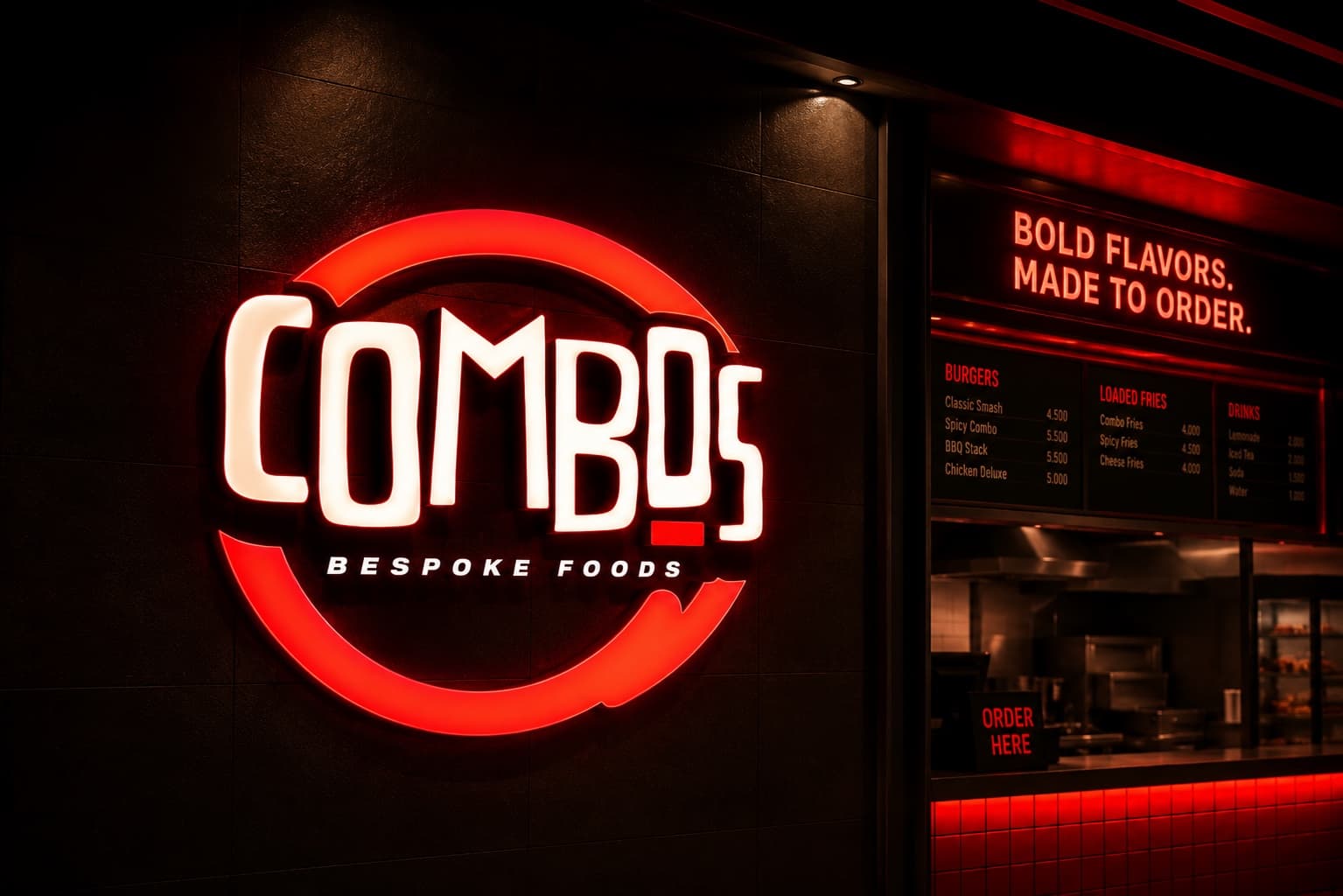 Combos — the lit sign beside the order counter